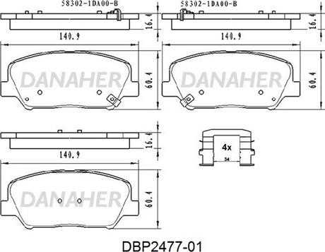 Danaher DBP2477-01 - Гальмівні колодки, дискові гальма autozip.com.ua