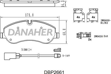 Danaher DBP2661 - Гальмівні колодки, дискові гальма autozip.com.ua