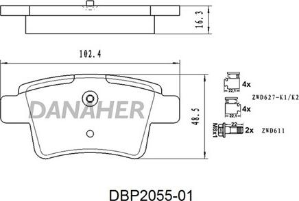 Danaher DBP2055-01 - Гальмівні колодки, дискові гальма autozip.com.ua