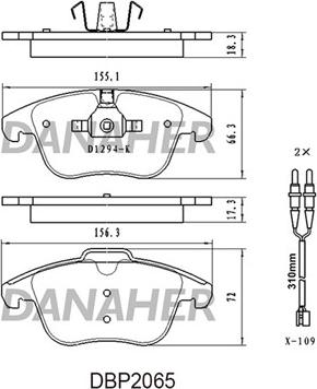 Danaher DBP2065 - Гальмівні колодки, дискові гальма autozip.com.ua