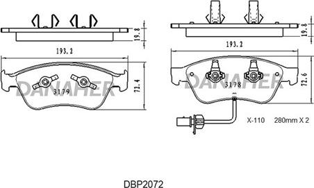 Danaher DBP2072 - Гальмівні колодки, дискові гальма autozip.com.ua