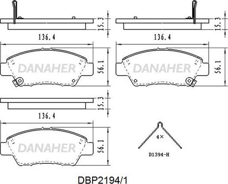 Danaher DBP2194/1 - Гальмівні колодки, дискові гальма autozip.com.ua