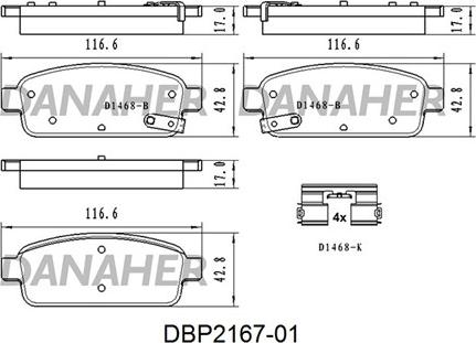 Danaher DBP2167-01 - Гальмівні колодки, дискові гальма autozip.com.ua