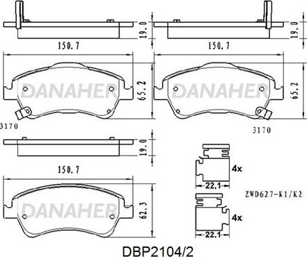 Danaher DBP2104/2 - Гальмівні колодки, дискові гальма autozip.com.ua