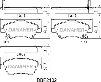 Danaher DBP2102 - Гальмівні колодки, дискові гальма autozip.com.ua