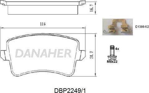 Danaher DBP2249/1 - Гальмівні колодки, дискові гальма autozip.com.ua