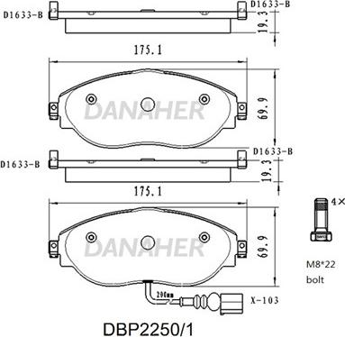 Danaher DBP2250/1 - Гальмівні колодки, дискові гальма autozip.com.ua