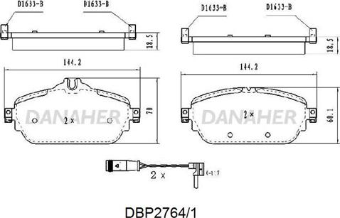 Danaher DBP2764/1 - Гальмівні колодки, дискові гальма autozip.com.ua