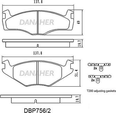 Danaher DBP756/2 - Гальмівні колодки, дискові гальма autozip.com.ua