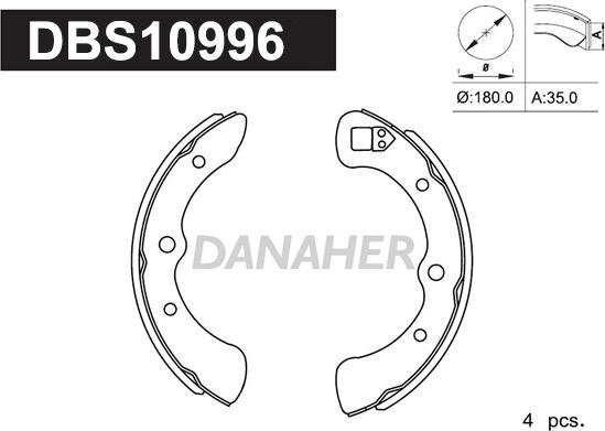 Danaher DBS10996 - Комплект гальм, барабанний механізм autozip.com.ua