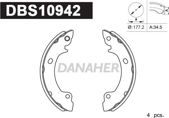 Danaher DBS10942 - Комплект гальм, барабанний механізм autozip.com.ua