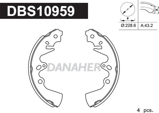Danaher DBS10959 - Комплект гальм, барабанний механізм autozip.com.ua