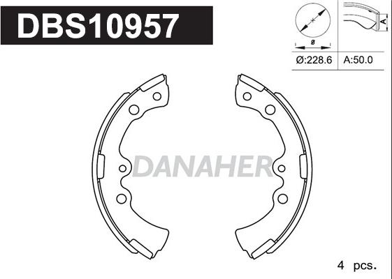 Danaher DBS10957 - Комплект гальм, барабанний механізм autozip.com.ua