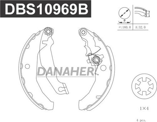 Danaher DBS10969B - Комплект гальм, барабанний механізм autozip.com.ua