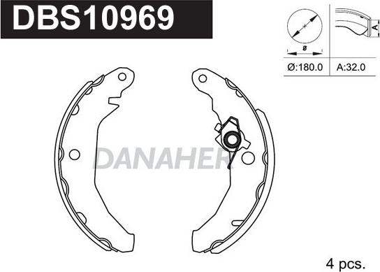 Danaher DBS10969 - Комплект гальм, барабанний механізм autozip.com.ua