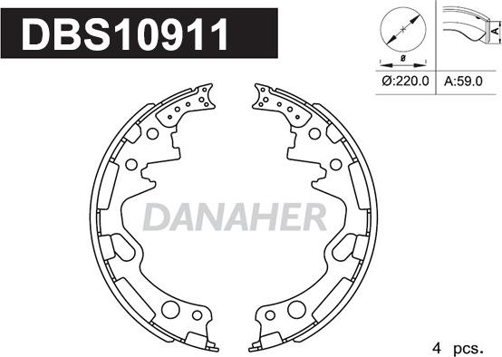 Danaher DBS10911 - Комплект гальм, барабанний механізм autozip.com.ua