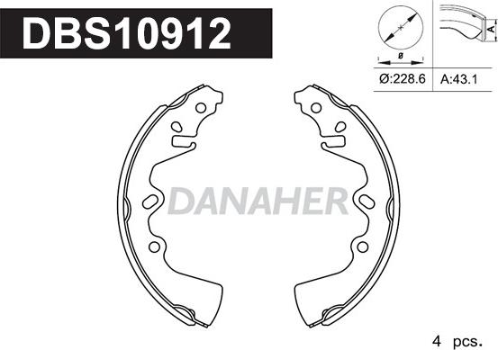 Danaher DBS10912 - Комплект гальм, барабанний механізм autozip.com.ua