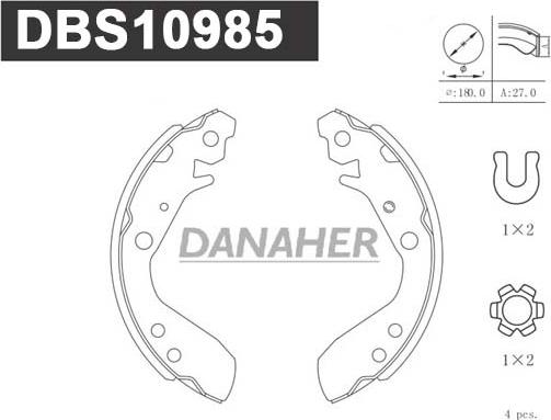 Danaher DBS10985 - Комплект гальм, барабанний механізм autozip.com.ua
