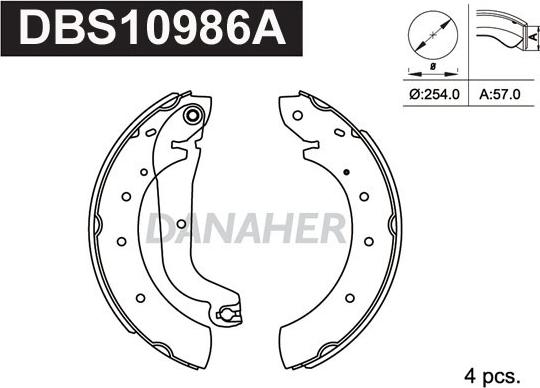 Danaher DBS10986A - Комплект гальм, барабанний механізм autozip.com.ua