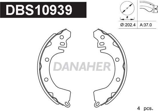 Danaher DBS10939 - Комплект гальм, барабанний механізм autozip.com.ua