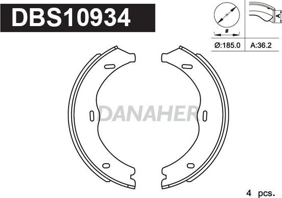 Danaher DBS10934 - Комплект гальм, ручник, парковка autozip.com.ua