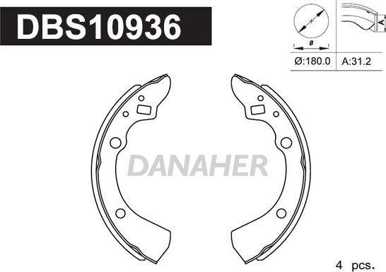 Danaher DBS10936 - Комплект гальм, барабанний механізм autozip.com.ua