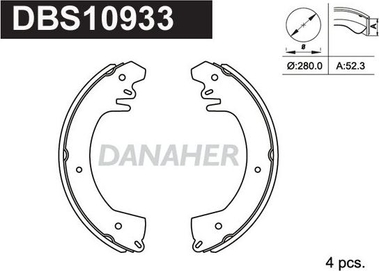 Danaher DBS10933 - Комплект гальм, барабанний механізм autozip.com.ua