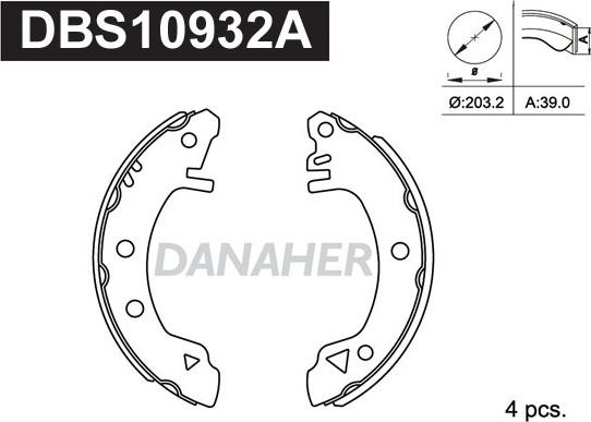 Danaher DBS10932A - Комплект гальм, барабанний механізм autozip.com.ua