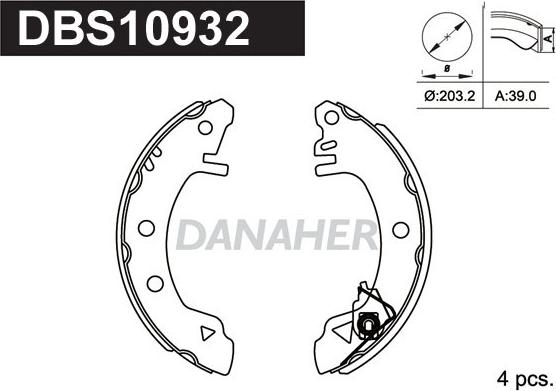 Danaher DBS10932 - Комплект гальм, барабанний механізм autozip.com.ua