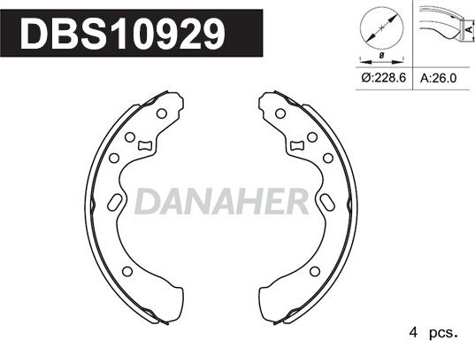 Danaher DBS10929 - Комплект гальм, барабанний механізм autozip.com.ua