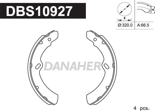 Danaher DBS10927 - Комплект гальм, барабанний механізм autozip.com.ua