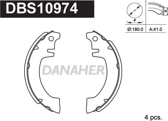 Danaher DBS10974 - Комплект гальм, барабанний механізм autozip.com.ua