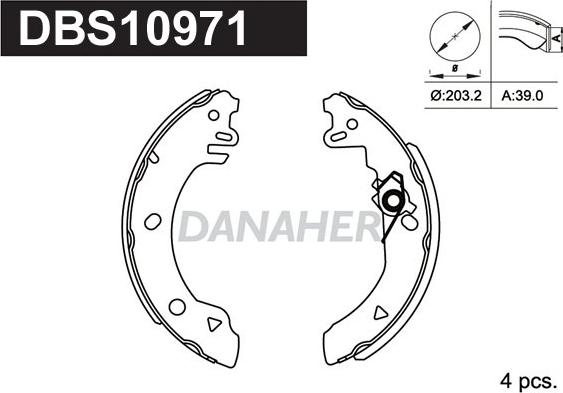 Danaher DBS10971 - Комплект гальм, барабанний механізм autozip.com.ua