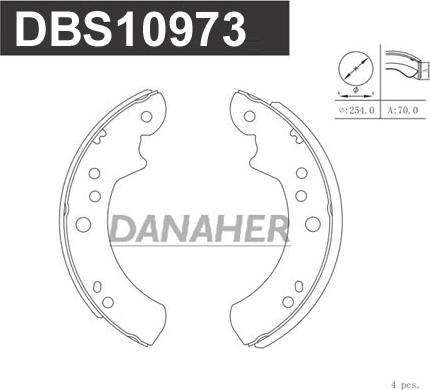 Danaher DBS10973 - Комплект гальм, барабанний механізм autozip.com.ua
