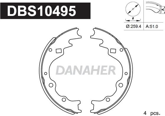 Danaher DBS10495 - Комплект гальм, барабанний механізм autozip.com.ua