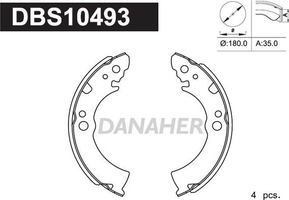 Danaher DBS10493 - Комплект гальм, барабанний механізм autozip.com.ua
