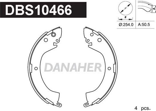 Danaher DBS10466 - Комплект гальм, барабанний механізм autozip.com.ua