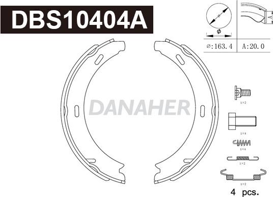 Danaher DBS10404A - Комплект гальм, ручник, парковка autozip.com.ua