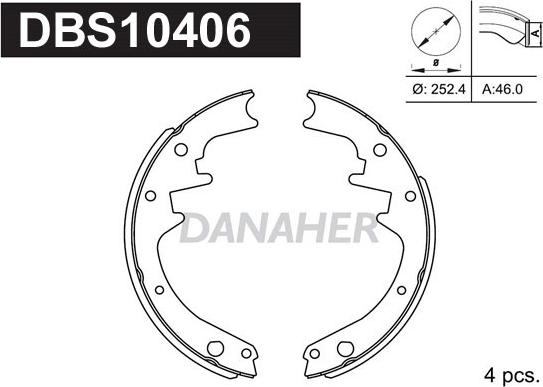 Danaher DBS10406 - Комплект гальм, барабанний механізм autozip.com.ua