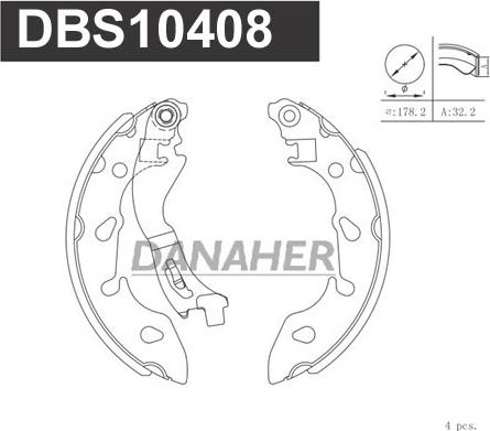 Danaher DBS10408 - Комплект гальм, барабанний механізм autozip.com.ua