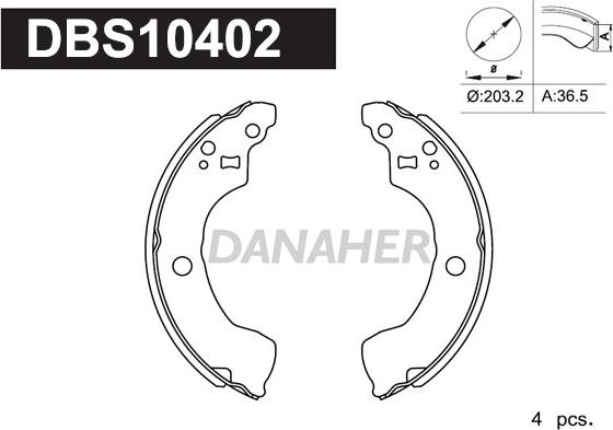 Danaher DBS10402 - Комплект гальм, барабанний механізм autozip.com.ua