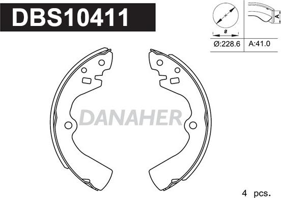 Danaher DBS10411 - Комплект гальм, барабанний механізм autozip.com.ua