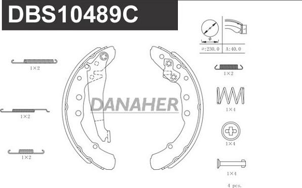 Danaher DBS10489C - Комплект гальм, барабанний механізм autozip.com.ua