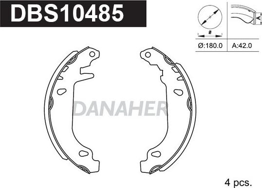 Danaher DBS10485 - Комплект гальм, барабанний механізм autozip.com.ua