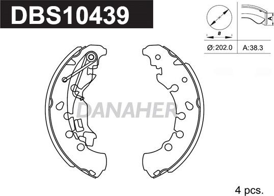 Danaher DBS10439 - Комплект гальм, барабанний механізм autozip.com.ua