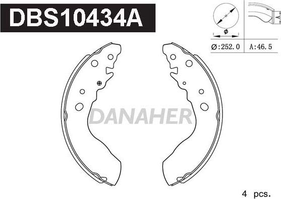 Danaher DBS10434A - Комплект гальм, барабанний механізм autozip.com.ua