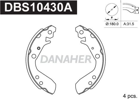 Danaher DBS10430A - Комплект гальм, барабанний механізм autozip.com.ua
