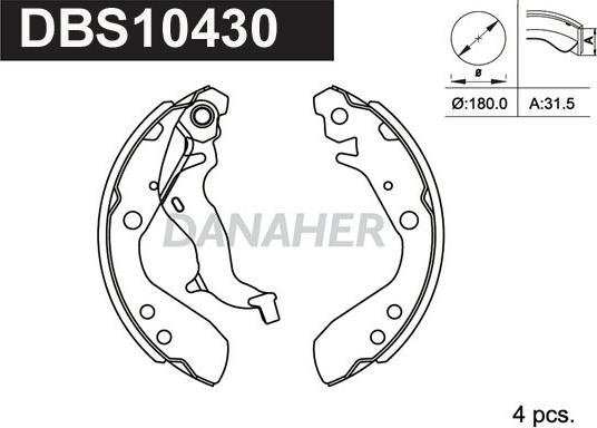 Danaher DBS10430 - Комплект гальм, барабанний механізм autozip.com.ua