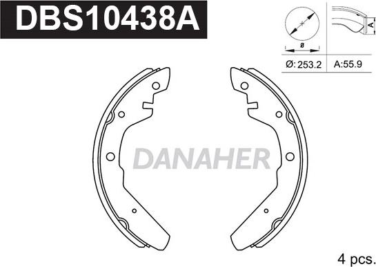 Danaher DBS10438A - Комплект гальм, барабанний механізм autozip.com.ua