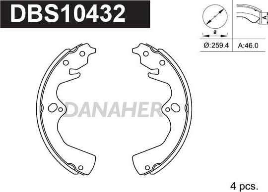 Danaher DBS10432 - Комплект гальм, барабанний механізм autozip.com.ua